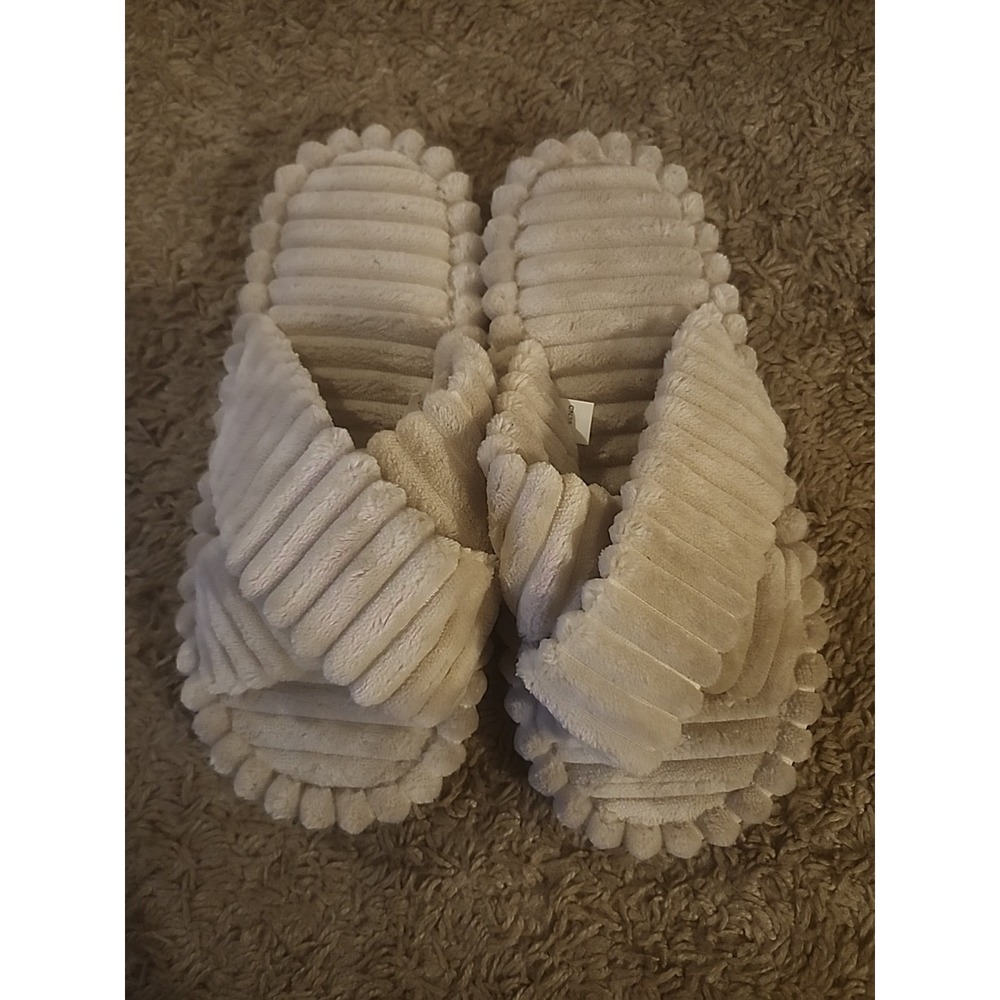 Women's Cross Band Fuzzy Slippers Fluffy Open Toe House Slippers Medium (7/8)